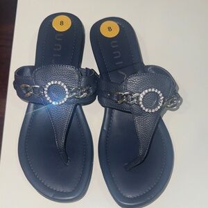 Unisa Navy Sandals with Rhinestone Chain